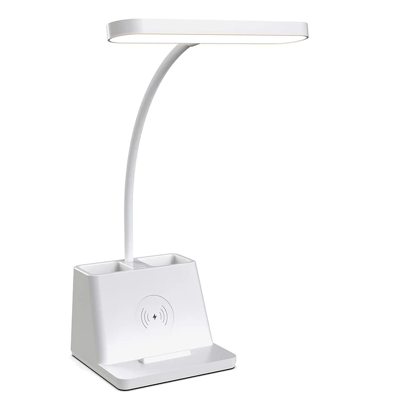 

Desk Lamp With Wireless Charger, White Gooseneck Desktop Lamp, Study Lamps For Bedrooms -Desk Lights For Home Office Retail