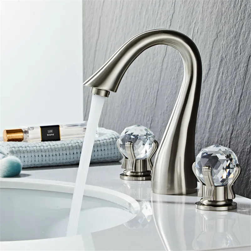 

Chrome Basin Faucet Brass Nickel Widespread Bathroom Faucet Crystal Sink Faucets 3 Hole Hot And Cold Waterfall Faucet Tap