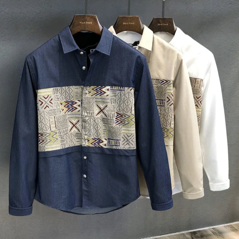 

Men's Shirt Cargo Graphic Blue Male Shirts Trendyol Button Up Social Original Cheap Brand I Asia New in Cool Normal Designer Xxl