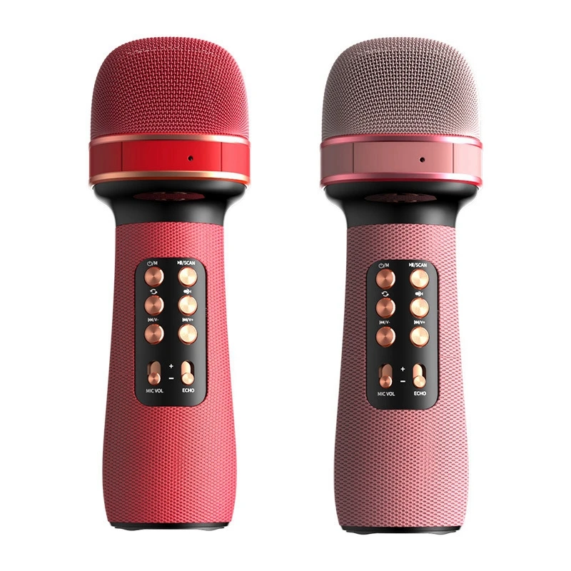 

2 Pcs Wireless Microphone Karaoke Bluetooth Children Singing Audio Integrated Handheld Condenser Microphone Red & Pink