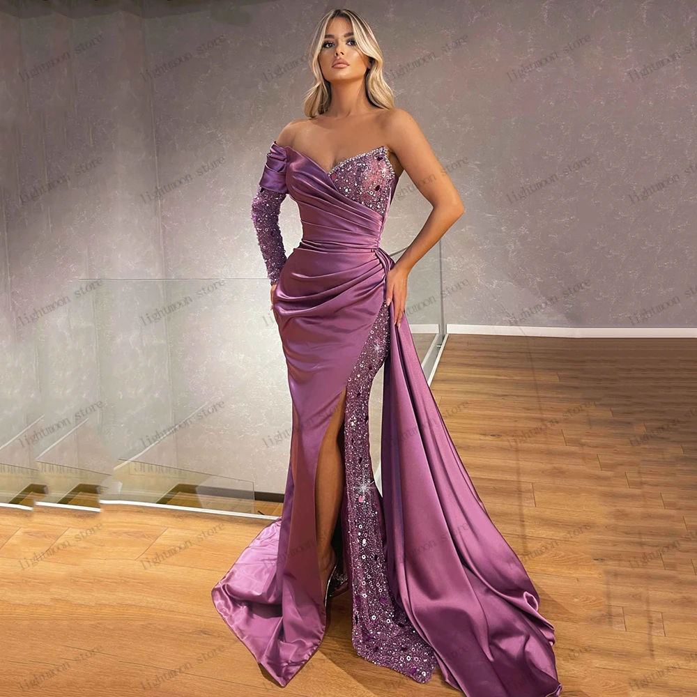 

Блестящее женское вечернее платье с бусинами и аппликацией, винтажное платье-футляр с юбкой-годе, сексуальное платье с высоким разрезом, элегантное платье для торжества
