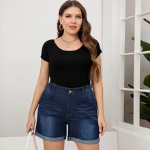 Plus Size High Waist Shirring Jeans Shorts Women Solid Color Loose Casual Button Pocket Splicing Fashion New Straight Dark Denim
Plus Size High Waist Shirring Jeans Shorts Women Solid Color Loose Casual Button Pocket Splicing Fashion New Straight Dark Denim