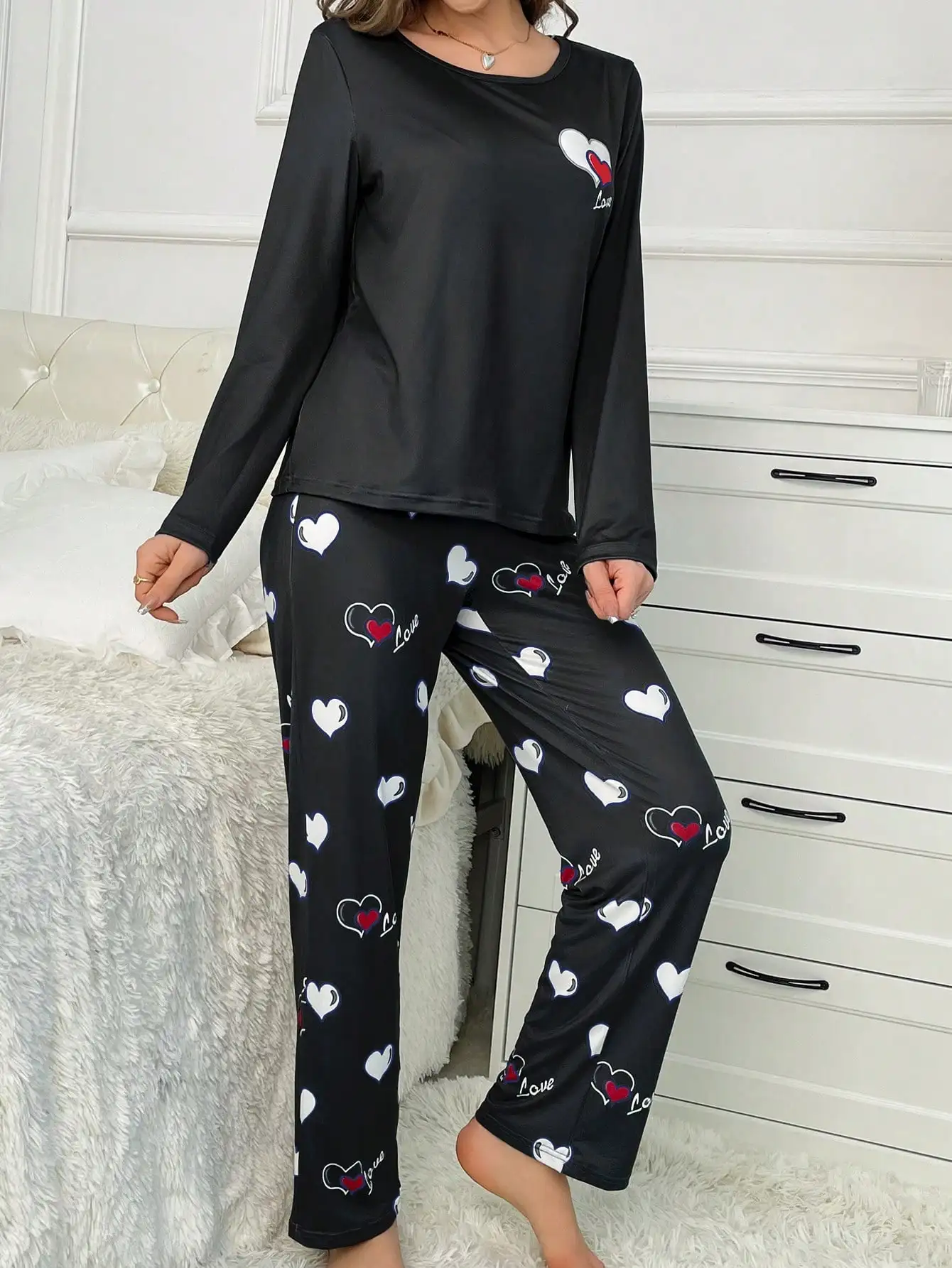 Aututmn Winter Heart Print Pajamas for Women Long Sleeve Long Pants Pajama Milk Silk O-neck Sleepwear Women Home Suit 6 S44a820e3334c4e35b64da84afe71affbM