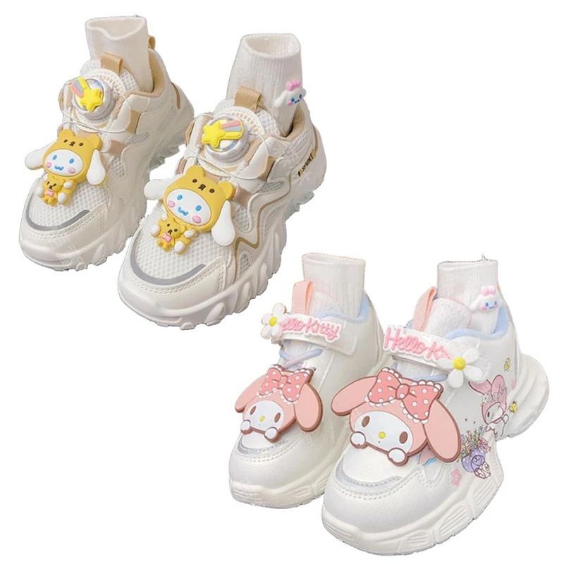 

Детские кроссовки с героями аниме Kawaii Sanrios My Melody Kuromi мультфильм плюс бархатная теплая обувь для папы Милая повседневная спортивная обувь для девочек для бега подарок