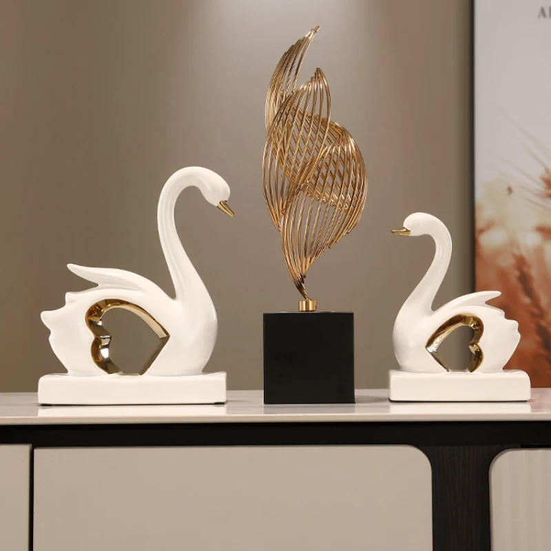 

Ceramic swan ornaments, wedding gifts, living room TV, wine cabinet, housewarming home decoration, light luxury, high-end
