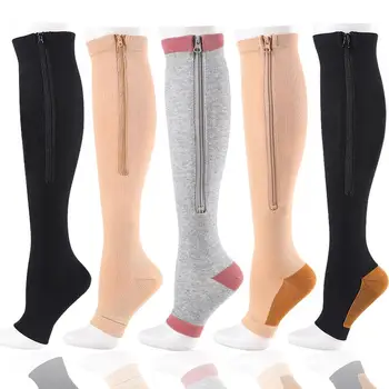 INBIKE: Equipamento de Ciclismo de Alta Qualidade a um Preço Incrível 12 Compression Socks Zipper Fashion Women Men Pain Relief Knee High Zip Leg Support Knee Sox Open Toe Solid Color Socks YSZ02