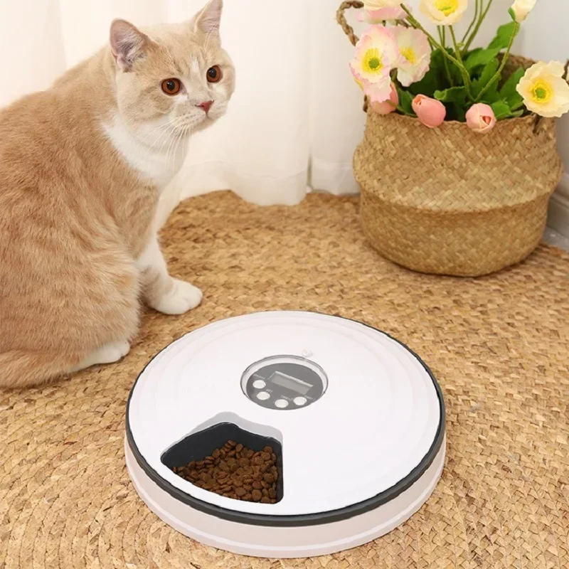

Automatic Pet Feeder Dog Cat Timed Ration 24 Hour 6 Grids Electric Dry Wet Food Smart Dispenser with Voice Recorder Round Timing