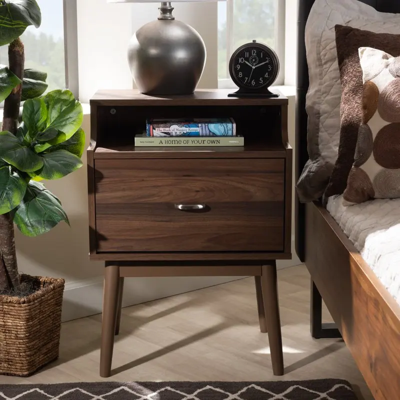 

Mid- Walnut Brown Finished Nightstand by