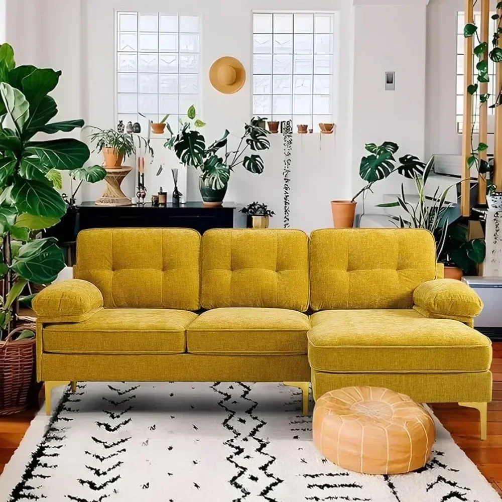 

Секционный диван L-образной формы 82 дюйма, небольшой шезлонг из синели со съемным и ярким желтым диваном