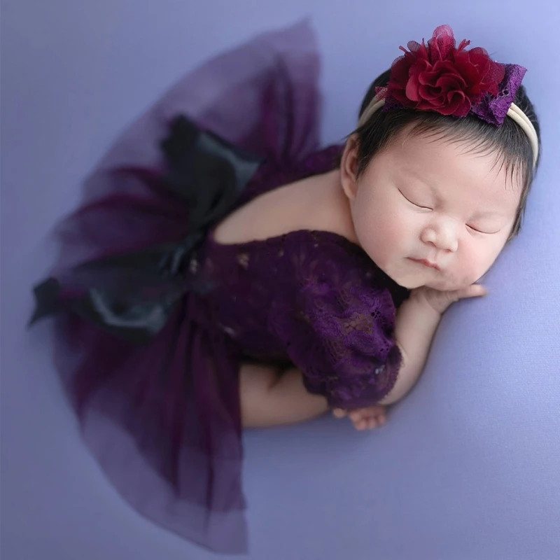 

Baby Photography Props Lace Bowknot Jumpsuit Flower Hairband Newborn Photo Props Photoshoot Hairband Infant Photo Outfit