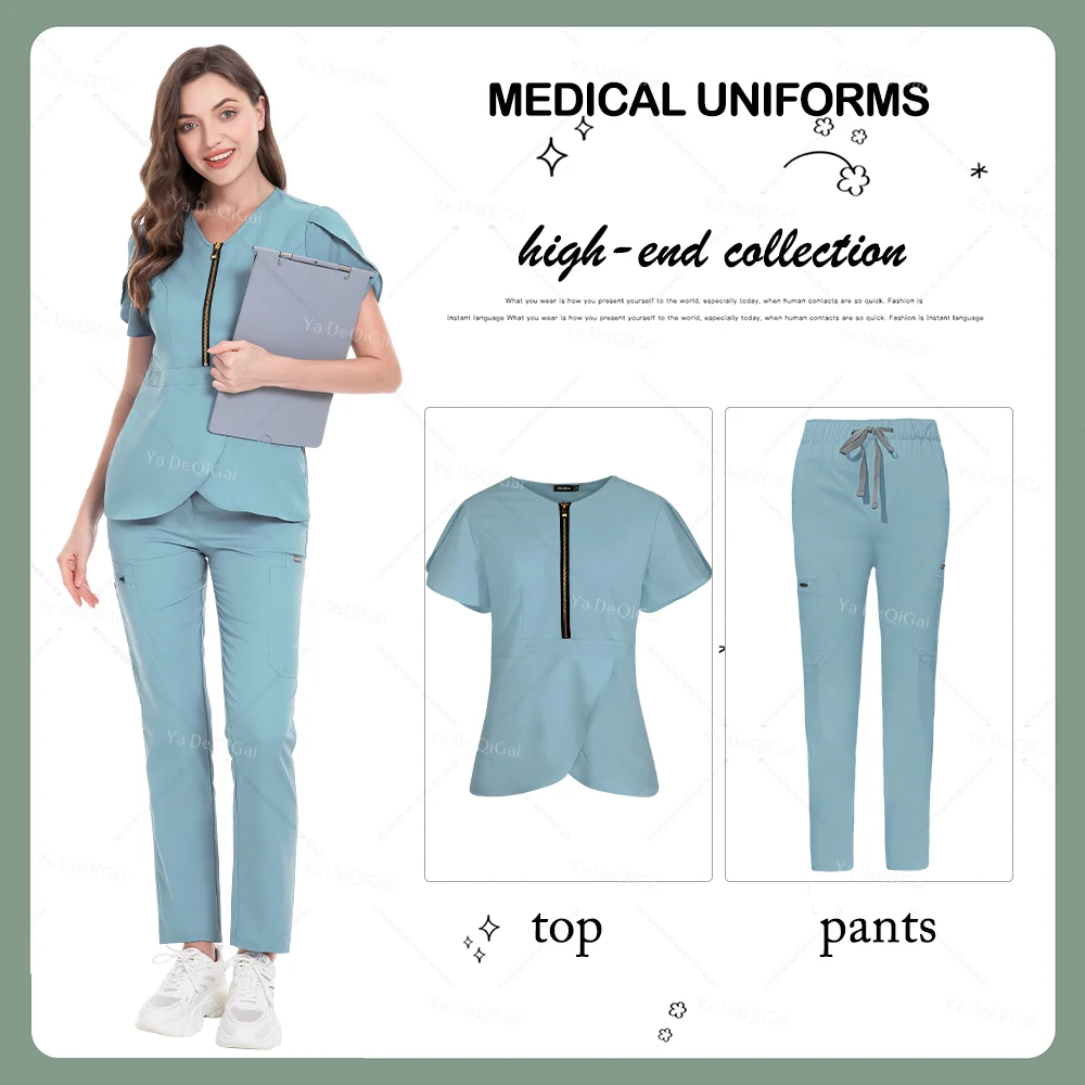 

Spa Work Clothes Beauty Salon Workwear Surgical Uniforms Scrub Set Medical Nurse Clinical Scrubs Tops+Pants Doctor Nursing Suits