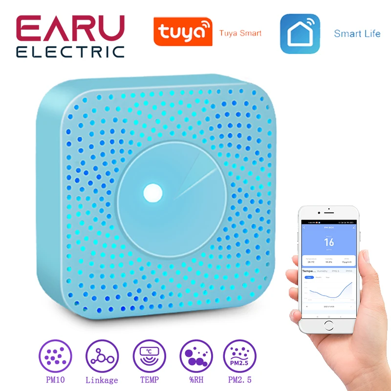 

Wifi Smart Air Box Sensor PM2.5 PM10 Temperature Humidity Gas Detector Meter Tuya Smart Life App Control Home Automation Alarm