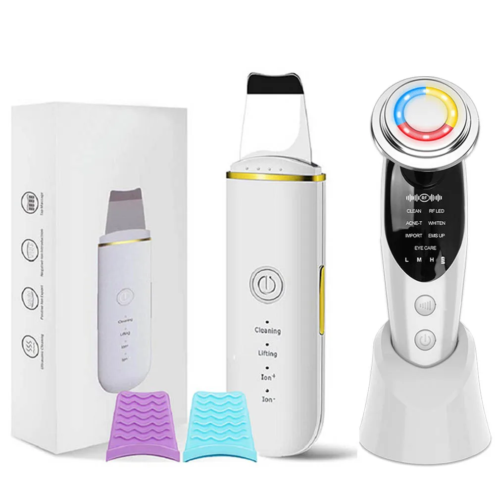 Ultrasonic Skin Scrubber Vibration Face Spatula Blackhead Remover + EMS RF Microcurrent Skin Rejuvenation Facial Lift Devices 
Ultrasonic Skin Scrubber Vibration Face Spatula Blackhead Remover + EMS RF Microcurrent Skin Rejuvenation Facial Lift Devices