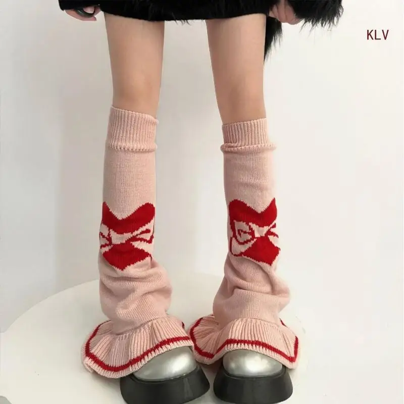 

Girls Lolitas Leg Warmers Y2K Bow Knitted Flared Leg Sleeves Goth Baggy Cuffs Ankle Heap Socks JK Uniform Foot Cover