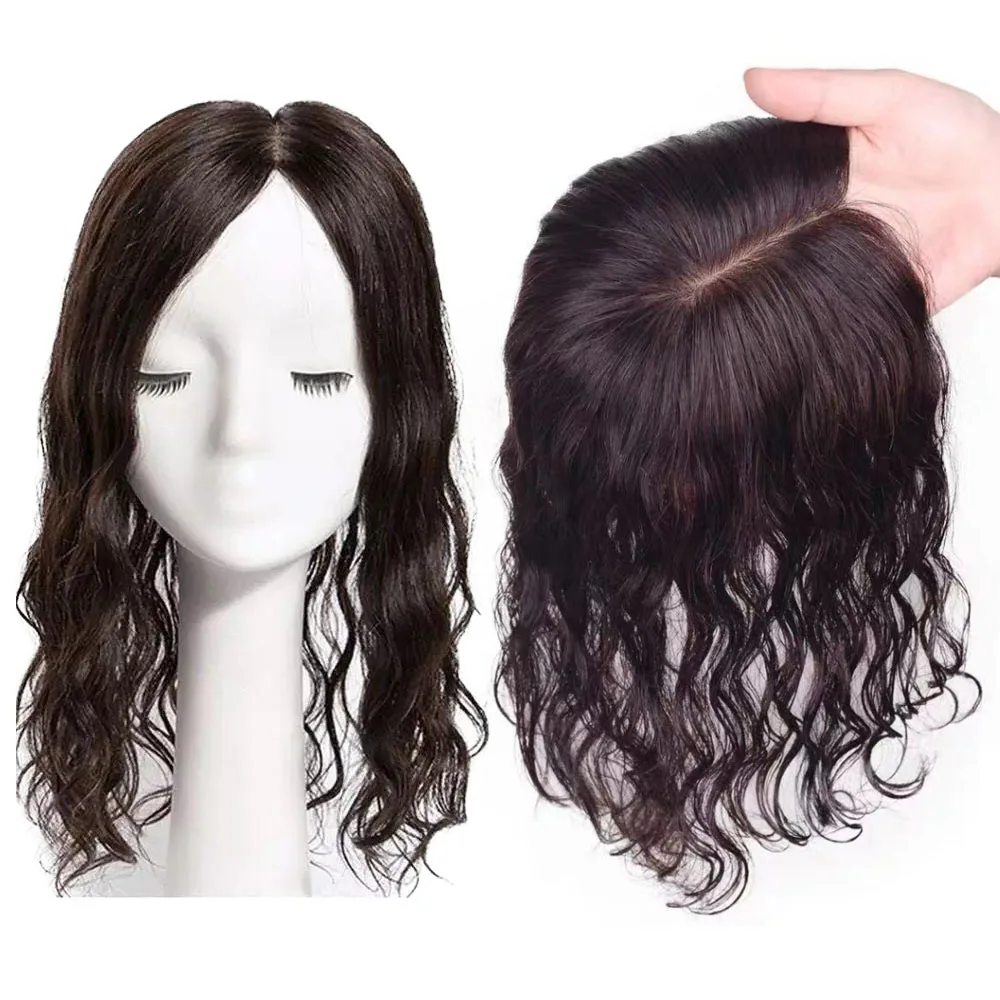 

Natural Wavy Silk Base Human Hair Topper 5''x5'' Women Toupee Brazilian Virgin Hair Pieces 15x16cm Scalp Top Overlay Curly Hair