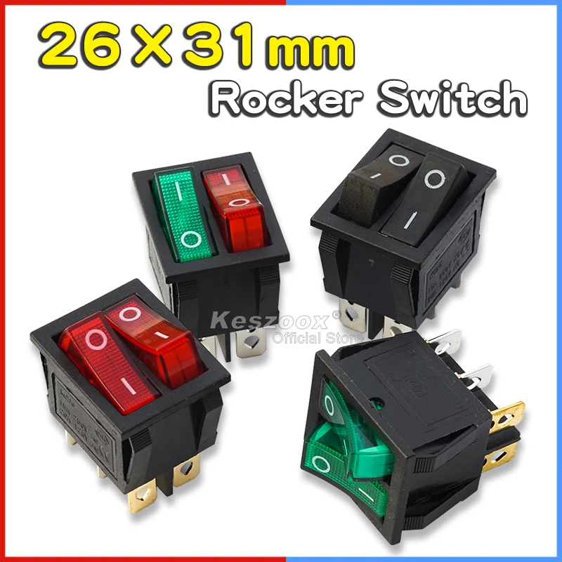 Keszoox KCD6 16A 250V AC Rocker Switch Boat 6pins With Lamp ON-OFF Red The Electric Grill Green Electric Heater Double Ship Type
Keszoox KCD6 16A 250V AC Rocker Switch Boat 6pins With Lamp ON-OFF Red The Electric Grill Green Electric Heater Double Ship Type