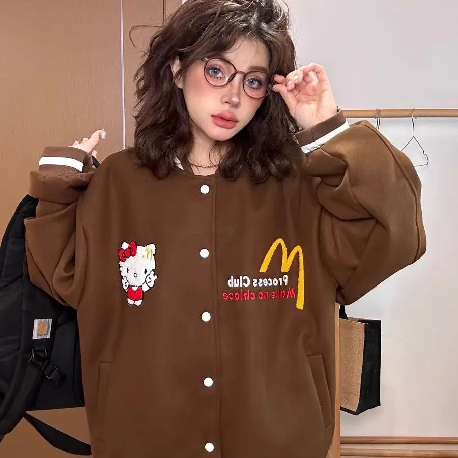 Sanrio Hello Kitty Cool Jacket Baseball Uniform Coat Loose In Autumn and Winter Hamburger Kawaii American Style Couple Coat
Sanrio Hello Kitty Cool Jacket Baseball Uniform Coat Loose In Autumn and Winter Hamburger Kawaii American Style Couple Coat