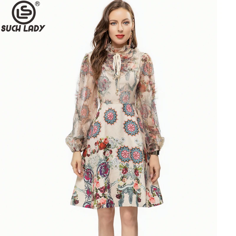 Women's Runway Dresses Ruffled Collar Long Sleeves Printed Dobby A Line Short Designer Vestidos
Women's Runway Dresses Ruffled Collar Long Sleeves Printed Dobby A Line Short Designer Vestidos