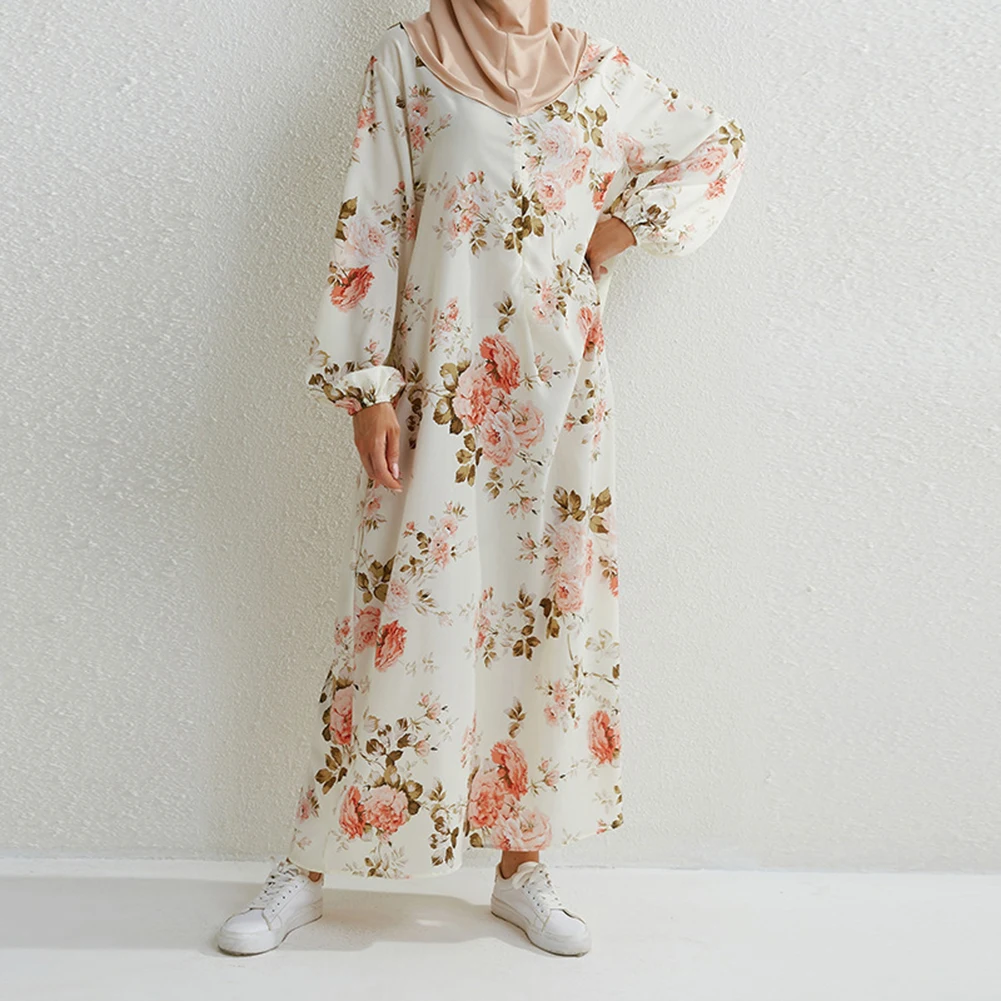 

Женские длинные платья, мусульманский свободный халат, повседневный однотонный Макси Сарафан с длинным рукавом и принтом, весенние женские длинные платья, Турецкая одежда