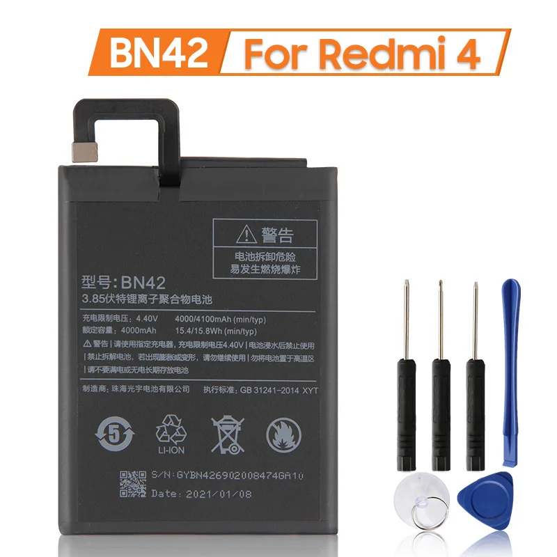 New Replacement Phone Battery BN42 For Xiaomi Redmi 4 Hongmi4 Redrice Standard Version Phone Battery 4000mAh
New Replacement Phone Battery BN42 For Xiaomi Redmi 4 Hongmi4 Redrice Standard Version Phone Battery 4000mAh