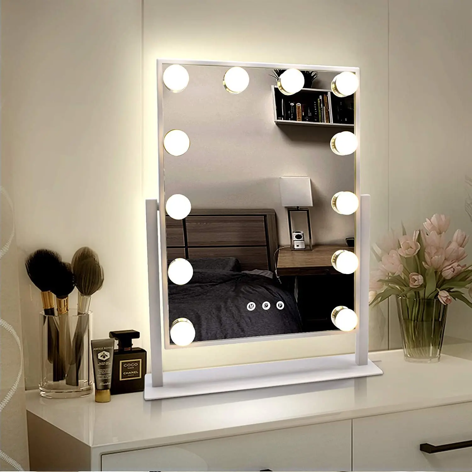 

Hollywood Vanity Mirror with Lights,Lighted Makeup Mirror with 3 Color Light &12 Dimmable Led Bulbs,Touch Control &360° Rotation