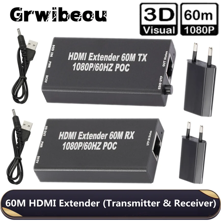 Grwibeou 1080P Up to 60m HDMI-compatible Extender HDMI-compatible to RJ45 Extension LAN Network CAT5e / 6 UTP LAN Ethernet Cable
Grwibeou 1080P Up to 60m HDMI-compatible Extender HDMI-compatible to RJ45 Extension LAN Network CAT5e / 6 UTP LAN Ethernet Cable