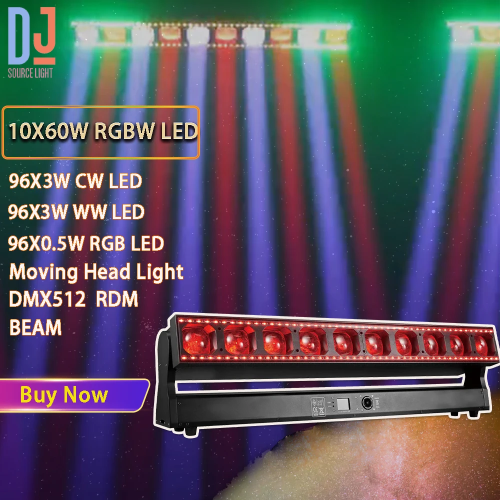 

LED 10X60W RGBW Beam Moving Head Light With CW+WW SMD Wall Wash Horse Racing Effect DMX512 For DJ Disco Party Club Stage Effects