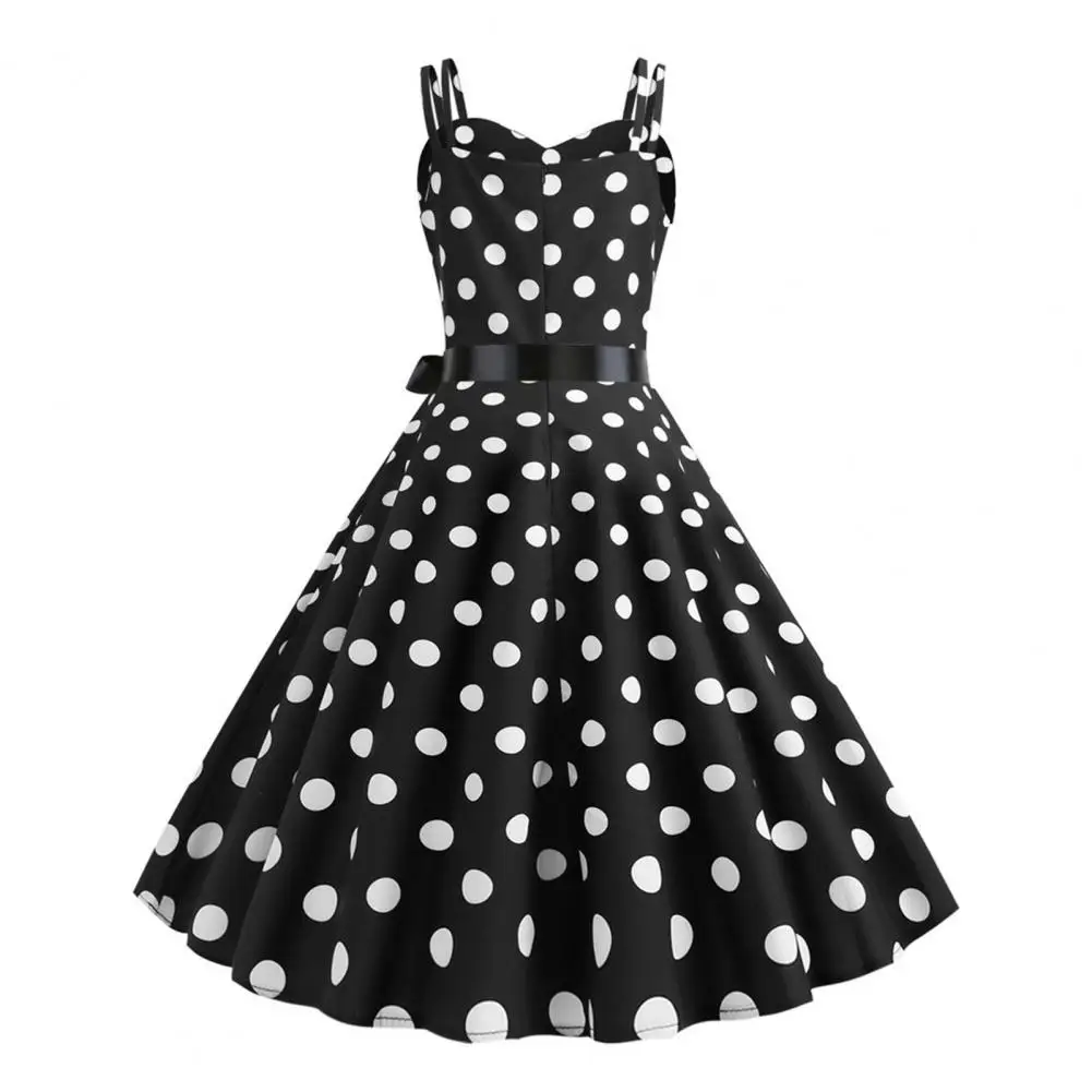 

Vinatge 60s Sundress Elegant Retro A-line Midi Dress with Bow Decor Dot Print for Women for Parties Weddings Proms Dress