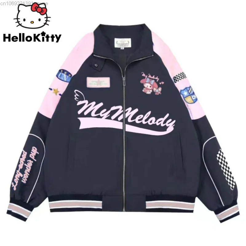

Sanrio My Melody Bomber Jacket New Design Motorcycle Racing Biking Jacket Coat Y2k Hip Hop Streetwear Top Joggers Zip Up Clothes