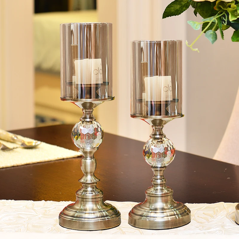 

Luxury table Candlestick furnishings home decorations crystal glass metal candle holders +candle handicrafts wedding decorations