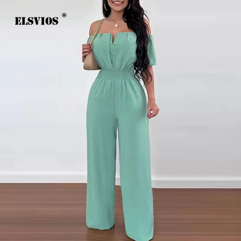 Summer Lady New Sexy Off-shoulder Short Sleeves Jumpsuits Casual Solid Color Elegant Commute Elastic Waist Straight Pants Romper
Summer Lady New Sexy Off-shoulder Short Sleeves Jumpsuits Casual Solid Color Elegant Commute Elastic Waist Straight Pants Romper