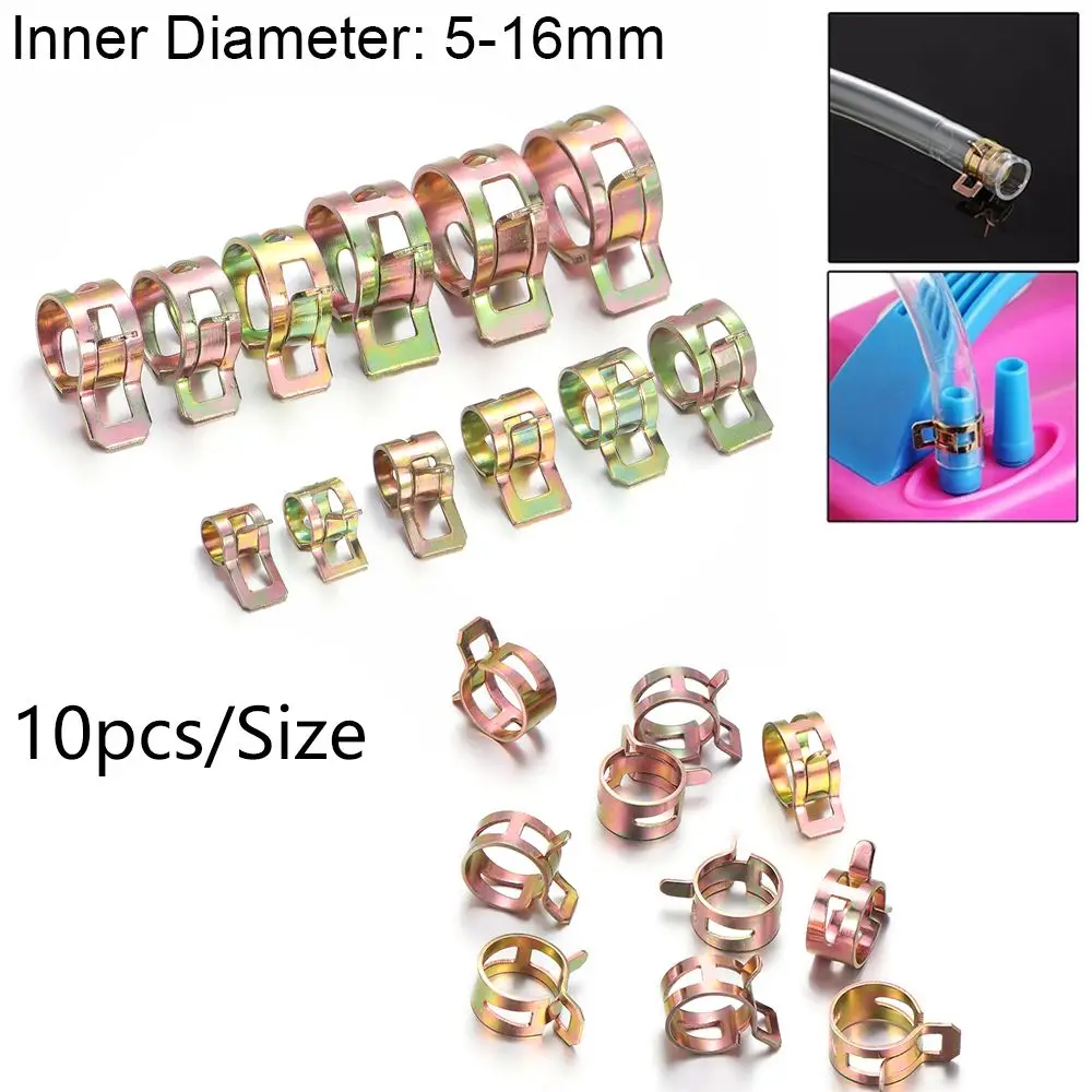 

10Pcs New 5-16mm Stainless Steel Fastener Fuel Oil Line Water Hose Pipe Spring Clips Tube Clamp