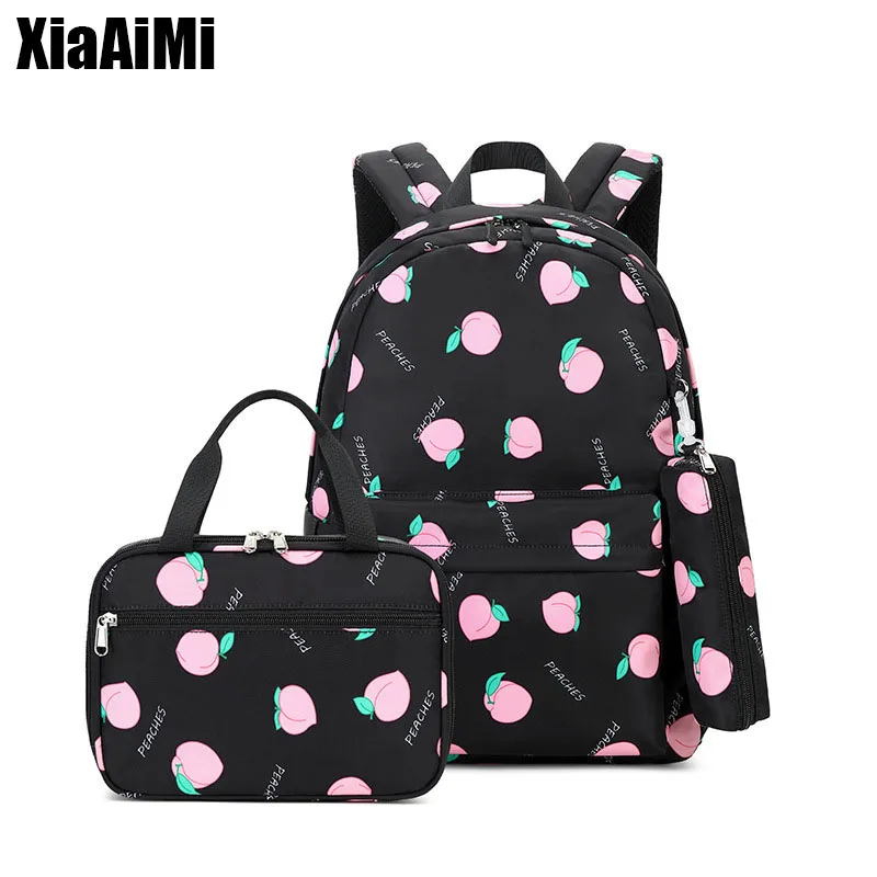 2023 New Ladies Backpack Student Waterproof Nylon 3Pcs School Bag Lunch Bag Pen Bag Three-piece Set Girl Fruit Pattern Backpack
2023 New Ladies Backpack Student Waterproof Nylon 3Pcs School Bag Lunch Bag Pen Bag Three-piece Set Girl Fruit Pattern Backpack