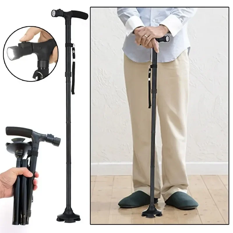 

Walking Stick Folding Cane with LED Light Adjustable Lightweight Collapsible Aluminum Anti-Slip Foldable Cane for Seniors Adults