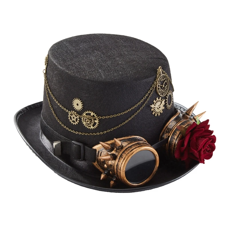 

Steampunk Men Hat With Goggles Vintage Hat Gay Top Hat Gothic Steampunk Top Hat Halloween Masquerade 10CF