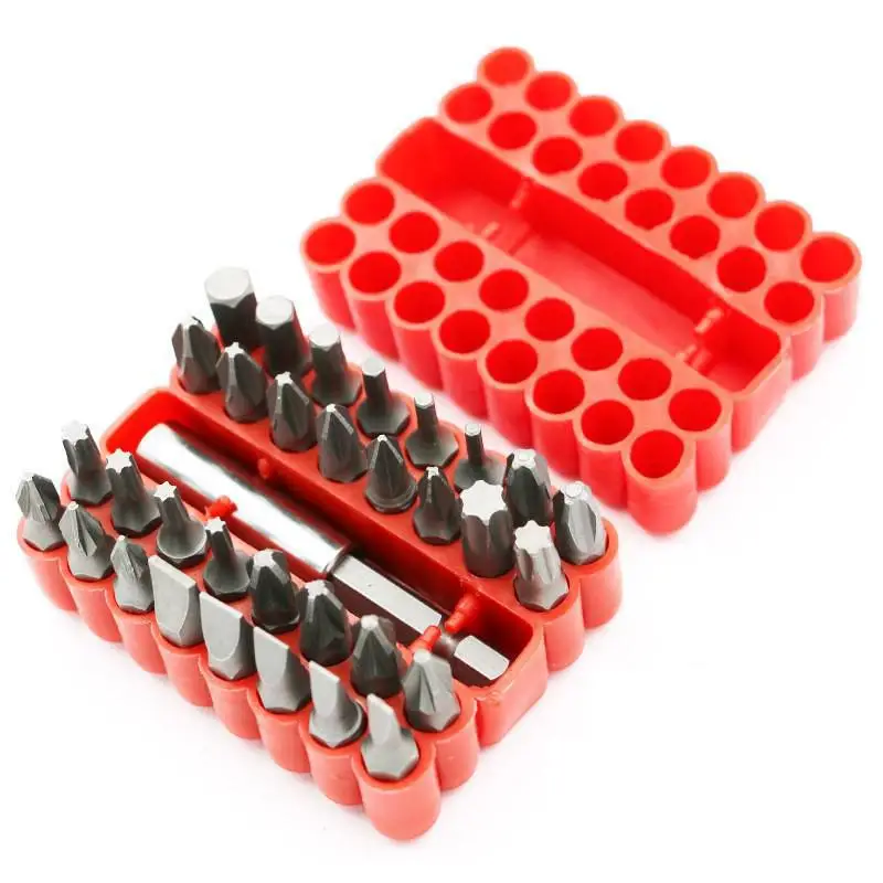 

Security Tamper Proof Bit Set 33pcs Torq Torx Hex Star Spanner Tri Wing Electric Screwdrive 1/4" 6.35mm Magnetic Holder