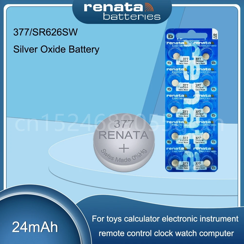 Renata 377 SR626SW AG4 LR626 SR66 V377 Button Coin Cell 1.55V Silver Oxide Battery for Toys Watch Swiss Made 377
Renata 377 SR626SW AG4 LR626 SR66 V377 Button Coin Cell 1.55V Silver Oxide Battery for Toys Watch Swiss Made 377