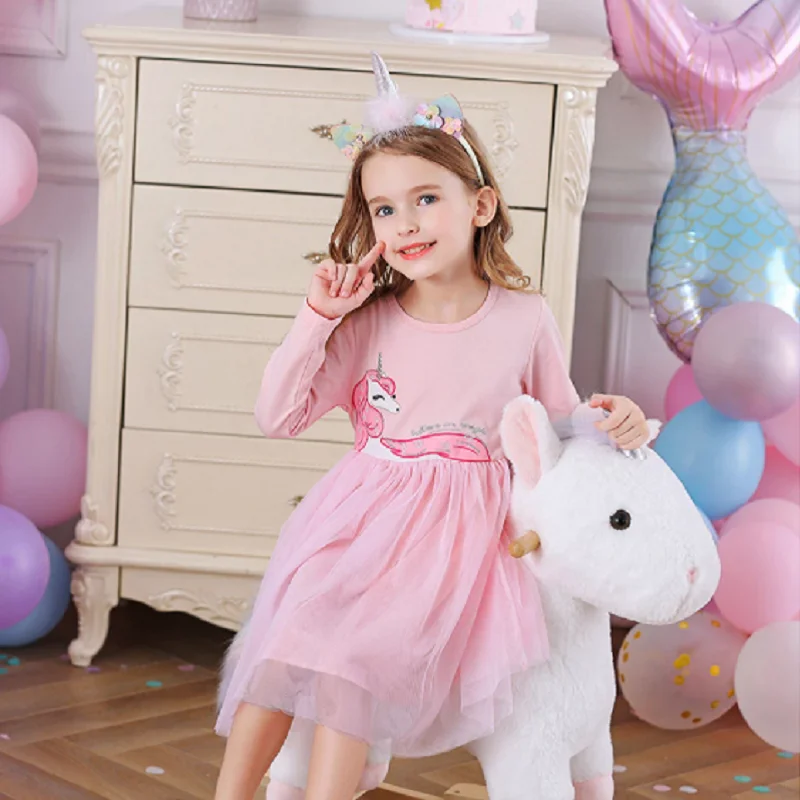 

Unicorn Princess Dress Spring Toddler Kids Tulle Dresses Girls Clothes Children Casual Birthday Party Long Sleeve Girl Costume
