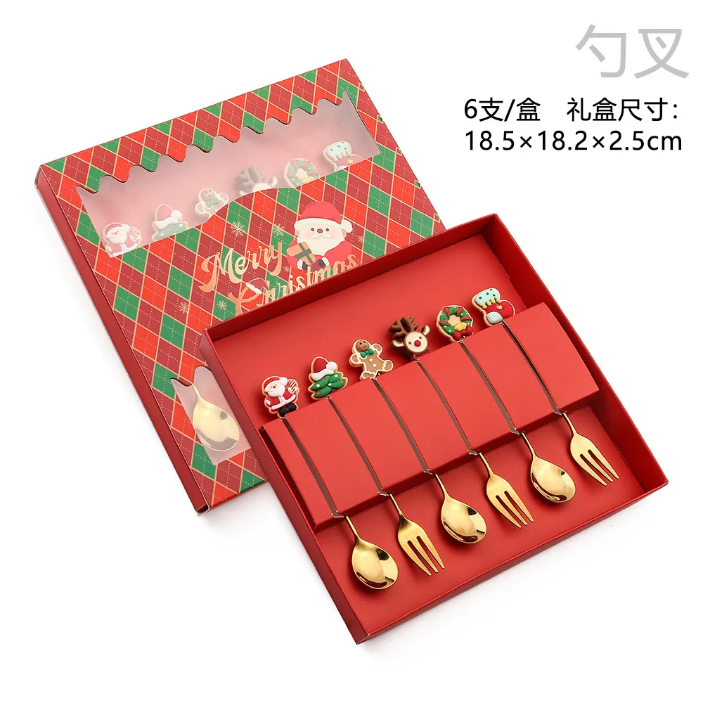 

Креативный Рождественский набор из 6 ложек (5 дюймов) и вилок из нержавеющей стали (5,1 дюйма), Мини Кофейные ложки DaKuan и вилки для торта