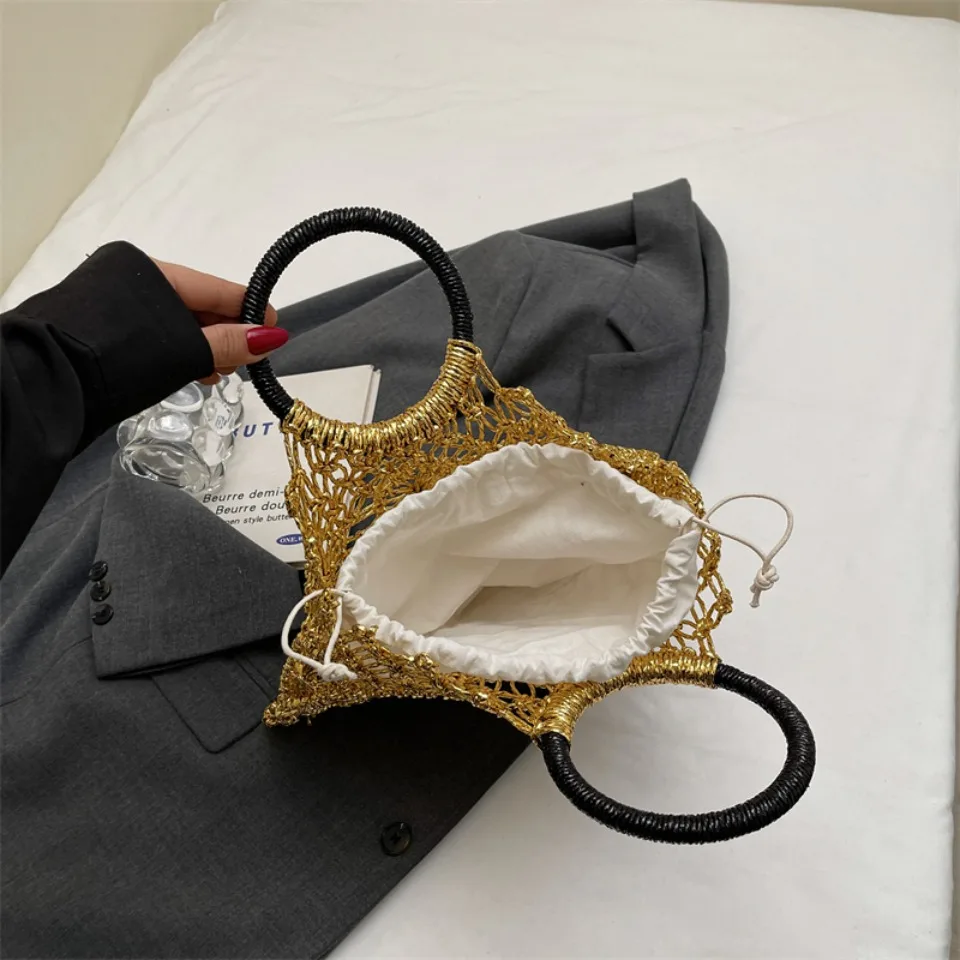 Luxury Woven Round Handle Bag - Designer Eco-Friendly Hollow-Out Handbag 27 S44dd0e7129be4ee799259ab8505c1c29M