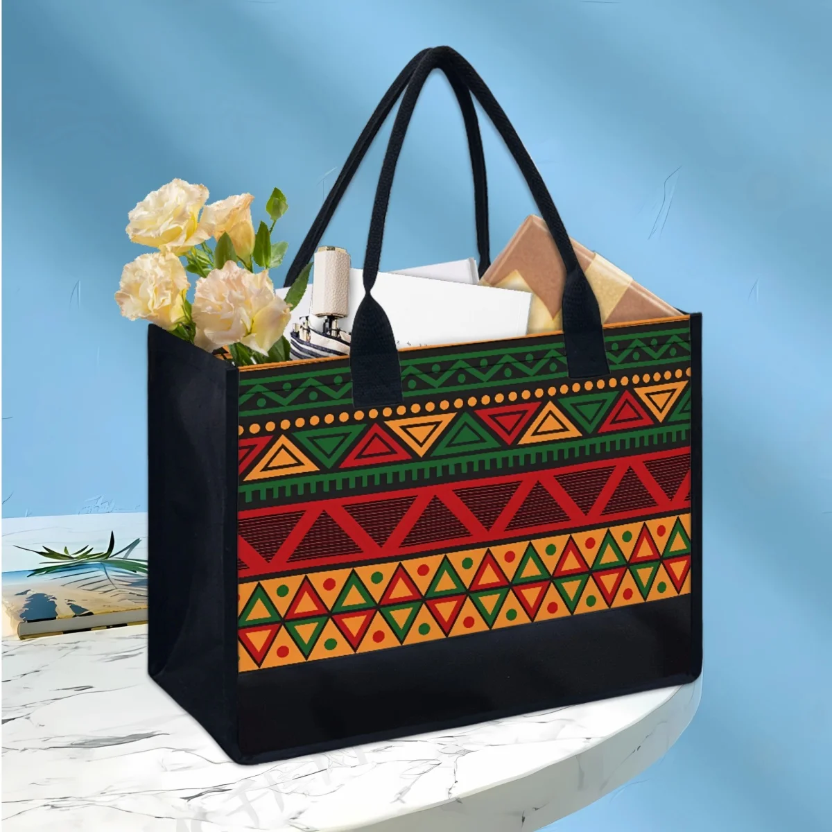 

African Tribal Ethnic Print Luxury Beach Bag Large Capacity Handle Women's Vintage Shoulder Bag Party Commuter Girls Totes 2023