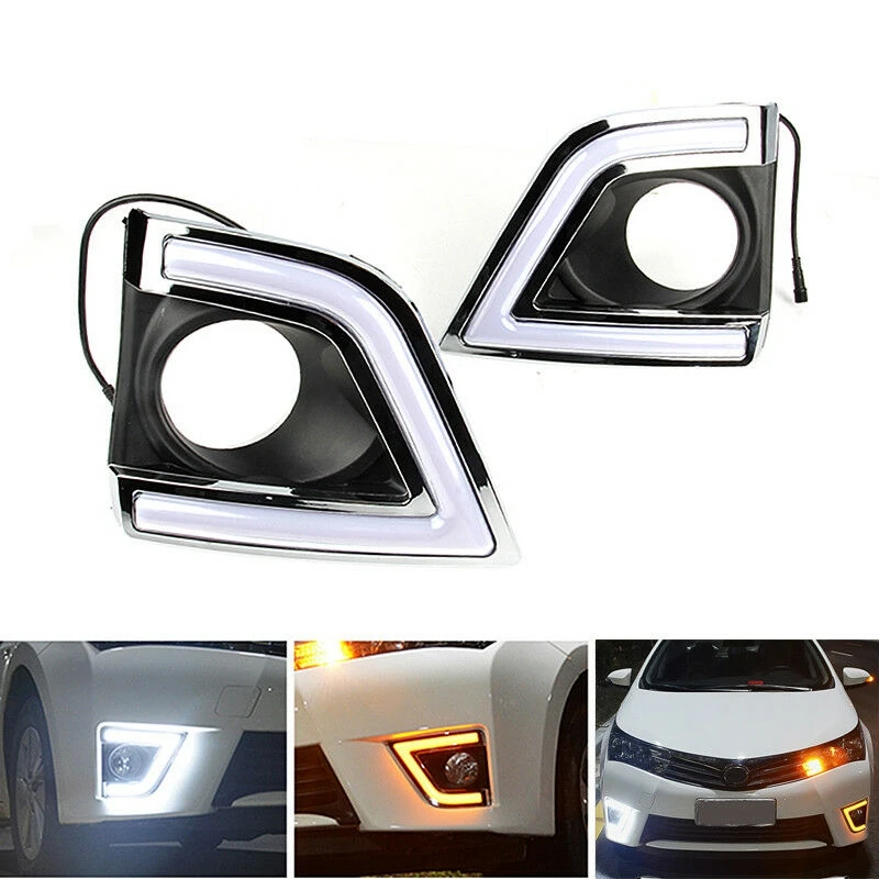 

Car DRL LED Daytime Running Lights With Yellow Turn Signal Fog Lamp Cover For Toyota Corolla 2014 2015 2016