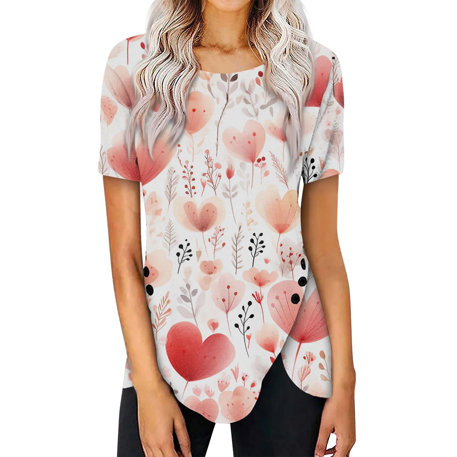 Женская футболка с коротким рукавом, круглым вырезом и цветочным принтом
Женская футболка с коротким рукавом, круглым вырезом и цветочным принтом