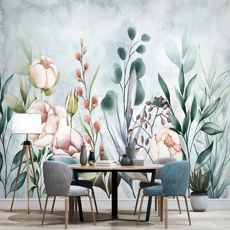 

Custom Style 3D Pastoral Flowers Watercolor Plants Modern Style TV Background Wall Mural Papel De Parede Home Décor Tapety Art