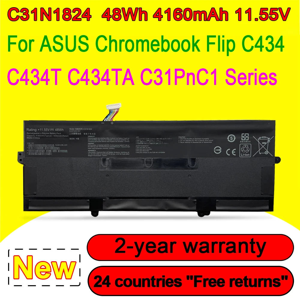 Флип-книга C31N1824 Аккумулятор для ноутбука ASUS Chromebook C434 C434T C434TA-AI0040 AI0107 DS384 Series 3ICP3/91/91 11,55 V 48Wh 4160mAh
Флип-книга C31N1824 Аккумулятор для ноутбука ASUS Chromebook C434 C434T C434TA-AI0040 AI0107 DS384 Series 3ICP3/91/91 11,55 V 48Wh 4160mAh
