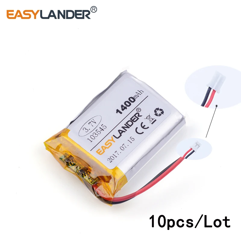 

10pcs/Lot 103545 1400mAh 3.7v lithium Li ion polymer rechargeable battery For vehicle traveling data recorder LED speakers toys