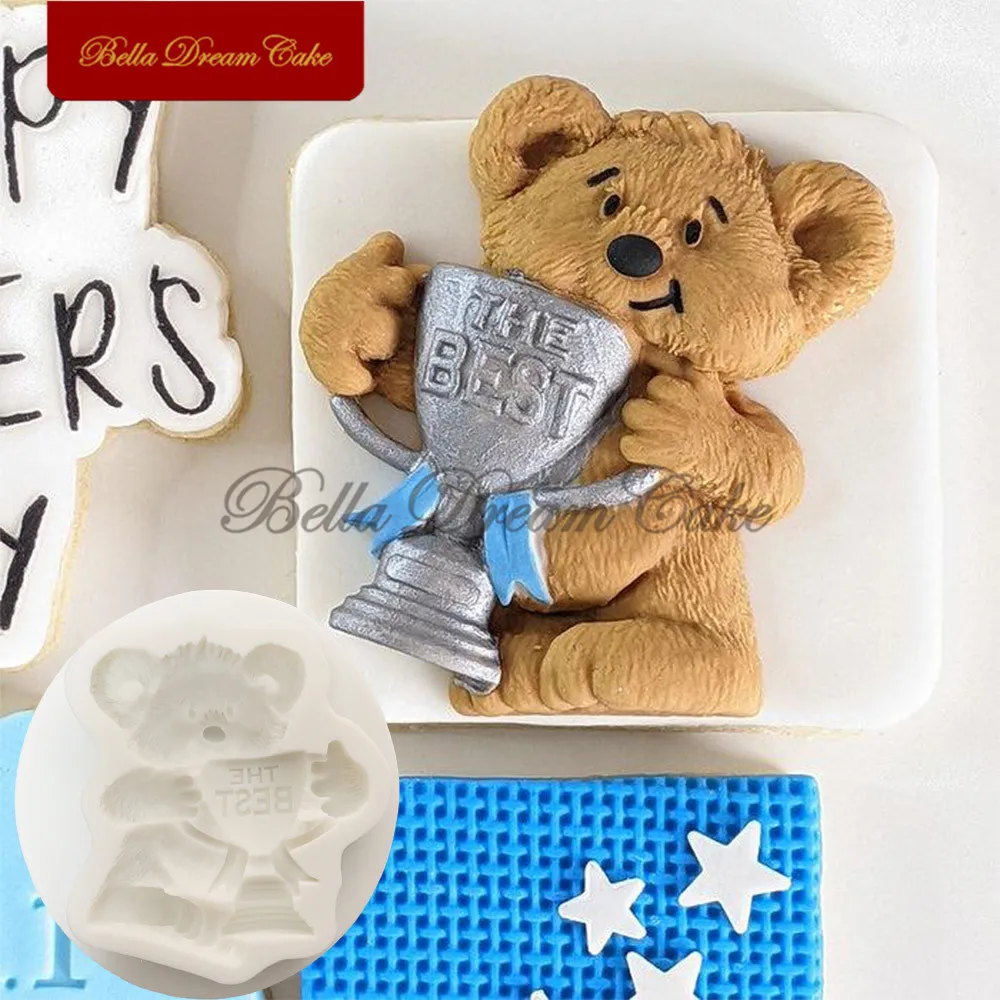 

3D Best Bear With Trophy Design Silicone Mold Chocolate Fondant Mould DIY Sugarcraft Clay Model Cake Decorating Tools Bakeware