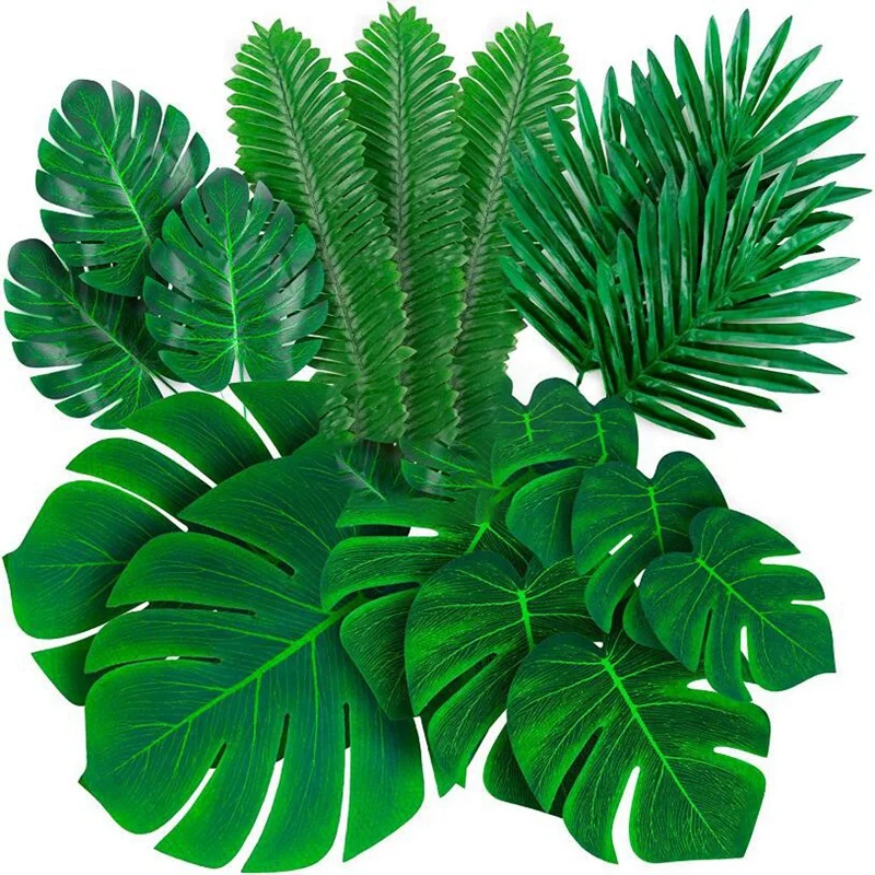 

Palm Leaves Artificial Tropical Monstera - 84 Pcs Green Fake Palm Leaf Decorations With Stems For Hawaiian Luau Party