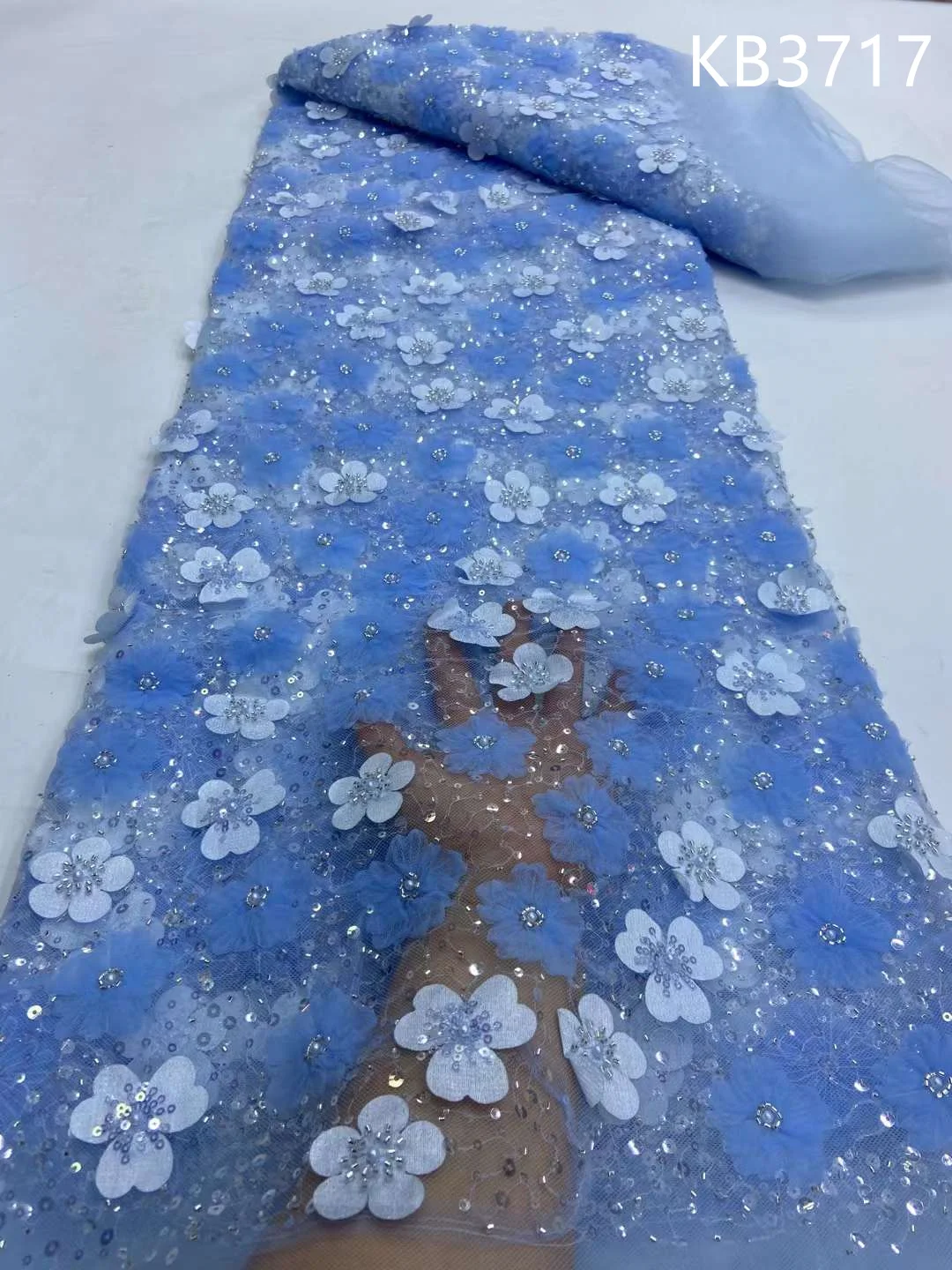 Luxury 3d Flower Lace Fabric White Lace Fabric High Quality 2023 Sky Blue Bead Lace Fabric for Women's Long Evening Dress KB3717
Luxury 3d Flower Lace Fabric White Lace Fabric High Quality 2023 Sky Blue Bead Lace Fabric for Women's Long Evening Dress KB3717