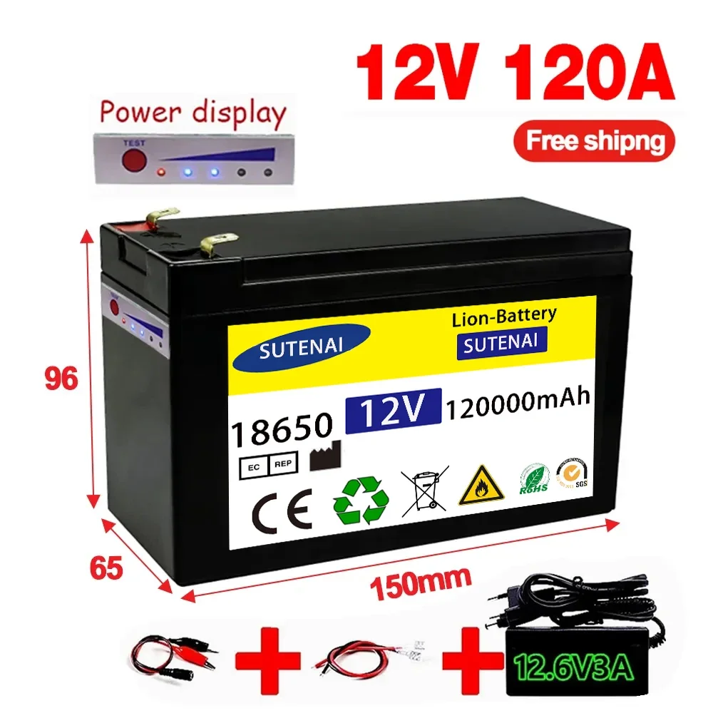 NEW Sprayers 12V 120Ah Built-In High Current 30A BMS 18650 Lithium Battery Pack For Electric Vehicle Batterie 12.6V Charger
NEW Sprayers 12V 120Ah Built-In High Current 30A BMS 18650 Lithium Battery Pack For Electric Vehicle Batterie 12.6V Charger